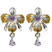 Tiezhimi Earrings Flower Elegant Drop Stud And Purple Gold Water Orchid Crystal Earrings Flower Small Light Orchid Natural Color Earring Rain Pendant Earrings Separation