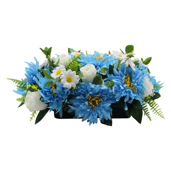 Tiezhimi Memorial Artificial Flower for Gravesite, Chrysanthemum & Wildflower Cemetery Bouquet, Rainproof UV Resistant Outdoor Tribute, Cemetery & Gravesite Decor, Sympathy & Funeral Flowers