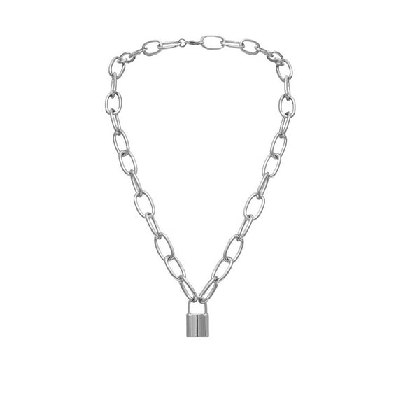 Tiezhimi Vintage Metallic Golden Large Chain Lock Necklace Women's Jewelry Gift