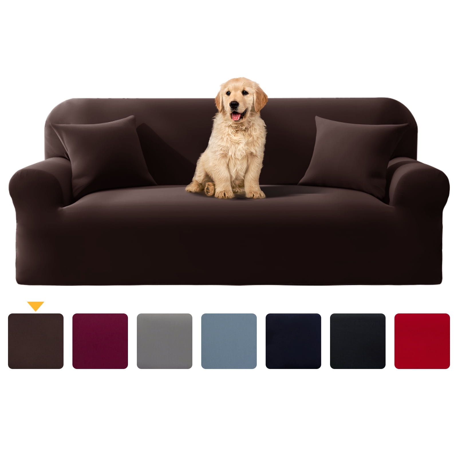 YEAHOME Stretch Sofa Slipcover with Pillow Case 1-Piece Sofa Cover Furniture Protector Couch Soft with Elastic Bottom for Kids Pet Protector Furniture Covers(Loveseat, Brown)