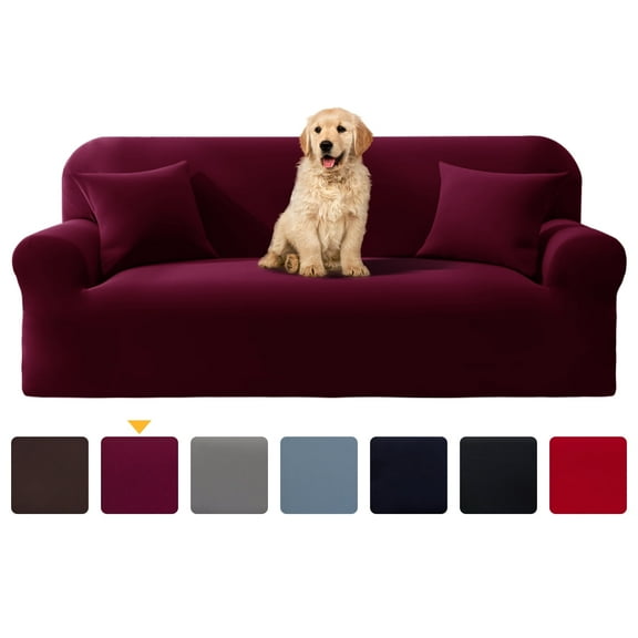 YEAHOME Stretch Sofa Slipcover with Pillow Case 1-Piece Sofa Cover Furniture Protector Couch Soft with Elastic Bottom for Kids Pet Protector Furniture Covers(Chair, Wind Red)