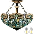 thumbnail image 1 of Tiffany Ceiling Light Fixture Semi Flush Mount 16" Sea Blue Stained Glass Dragonfly Shade Close to Dome Island Boho Hanging Lamp Decor Bedroom Kitchen Dining Living Room Entry Foyer Hallway WERFACTORY, 1 of 8