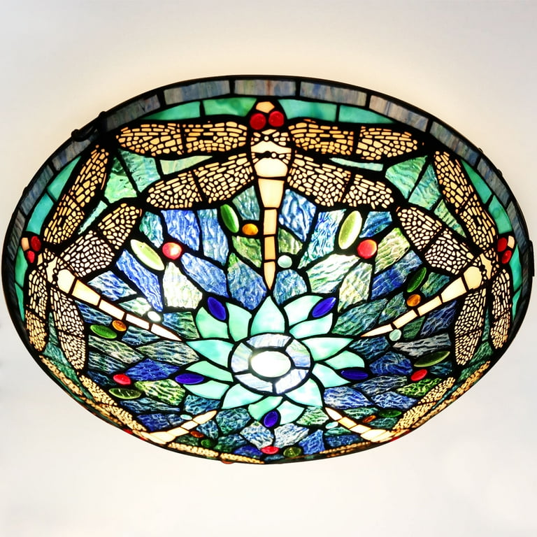 Tiffany Ceiling Light Fixtures Flush Mount 3-Light, 16” Wide
