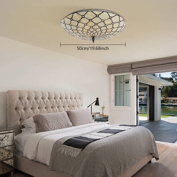 Tiffany Ceiling Light Flush Mount, Wide Stained Glass Ceiling Light for Bedroom, Living Room, Entryway, Foyer, 4-Light