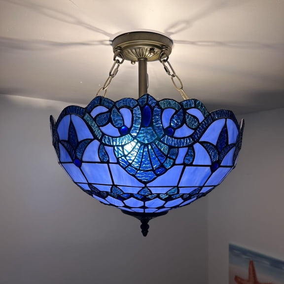 Tiffany Ceiling Lights Blue Stained Glass Baroque Style LED Bulbs Included for Bed Room Living Room Entryway16"W*16"D*16"H