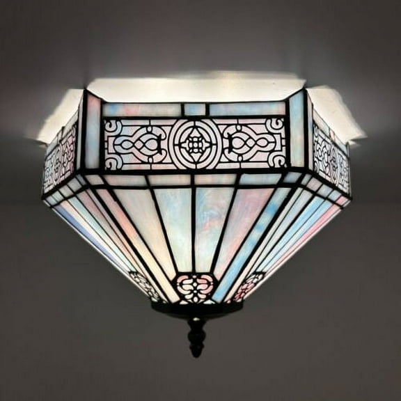 Tiffany Ceiling Lights Fixture Blue Pink Stained Glass Hexagon LED Bulbs Included 12W*12D*8H