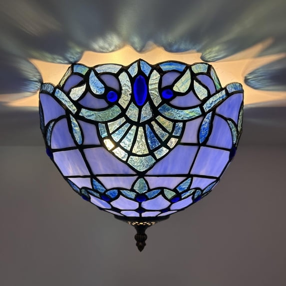 Enjoy Décor Lamps 12-Inch Traditional Ceiling Light with Stained Glass Bowl