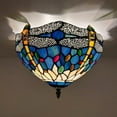 thumbnail image 1 of Tiffany 12-Light Ceiling Light Fixture with Blue Stained Glass Dragonfly LED Bulbs, 1 of 1