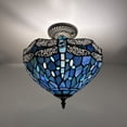 thumbnail image 1 of Tiffany Ceiling Lights Fixture Blue Stained Glass Dragonfly LED Bulbs Included for Living Room Bedroom Kitchen 12”W*12”D*12”H, 1 of 7
