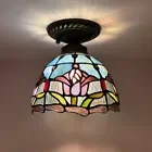 ENJOY DCOR LAMPS 8-Inch Tiffany 1-Light Bronze Corded Electric Ceiling Light with Stained Glass Bowl
