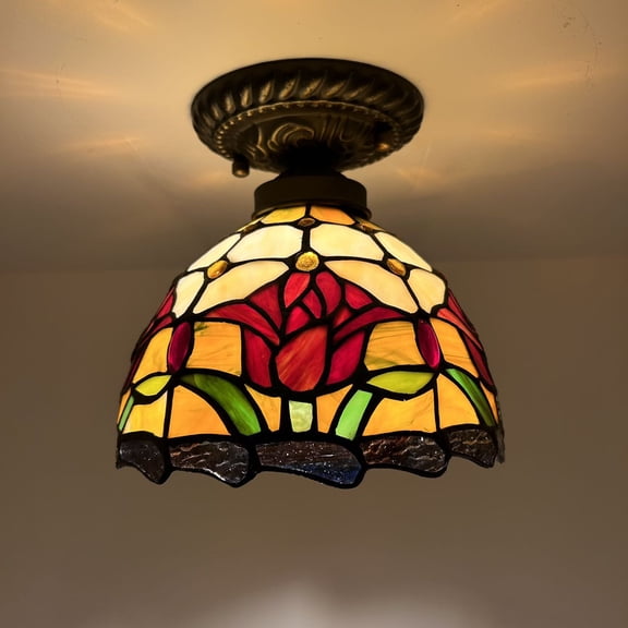 Enjoy Decor Lamps 8-Inch Tiffany Ceiling Light with Stained Glass Bowl
