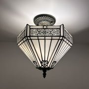 Tiffany Ceiling Lights Fixture White Stained Glass Hexagon LED Bulbs Included for Living Room Bedroom Kitchen 12"W*12"D*12"H