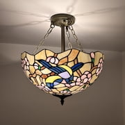 Enjoy D cor Lamps 16-Inch Tiffany Ceiling Lights with 2-Light Bronze Corded Electric for Living Room Indoor Stained Glass Bowl