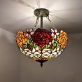 thumbnail image 1 of Tiffany Ceiling Lights Red Orange Stained Glass Rose Flowers LED Bulbs Included for for Bed Room Living Room Entryway 16"W*16"D*16"H, 1 of 6