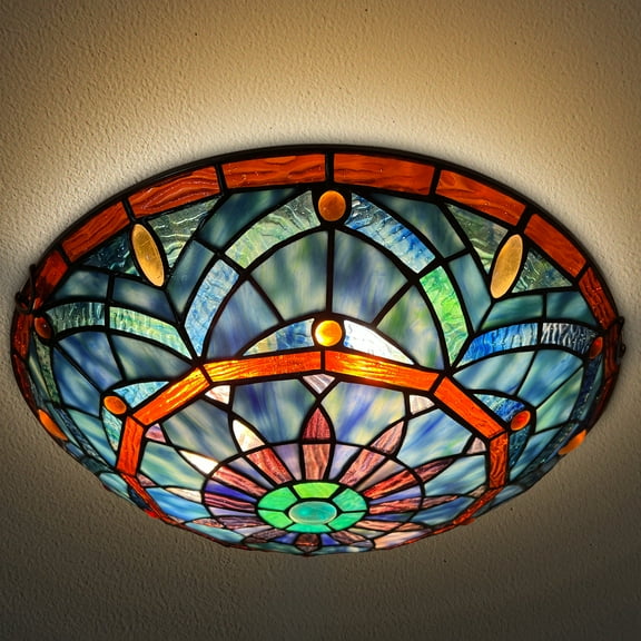 Tiffany Ceiling Lights, Stained Glass Ceiling Light 3-Lights 16 Inch Tiffany Flush Mount Ceiling Light Fixture for Bedroom Dining Living Room Entryway Foyer