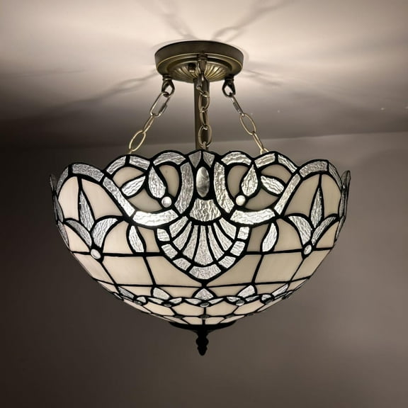 Tiffany Ceiling Lights White Stained Glass Baroque Style LED Bulbs Included for Bed Room Living Room Entryway16"W*16"D*16"H