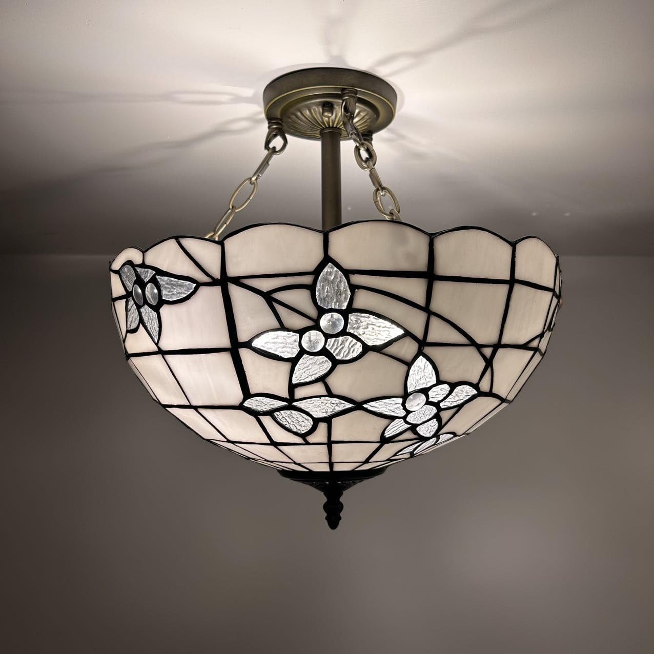 Tiffany Ceiling Lights White Stained Glass Flowers LED Bulbs