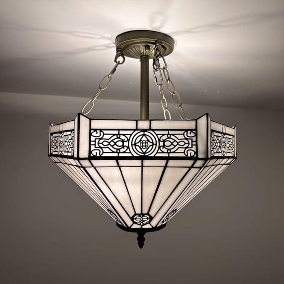 Tiffany White Stained Glass Hexagon LED 16-Light Pendant Lights with Stained Glass