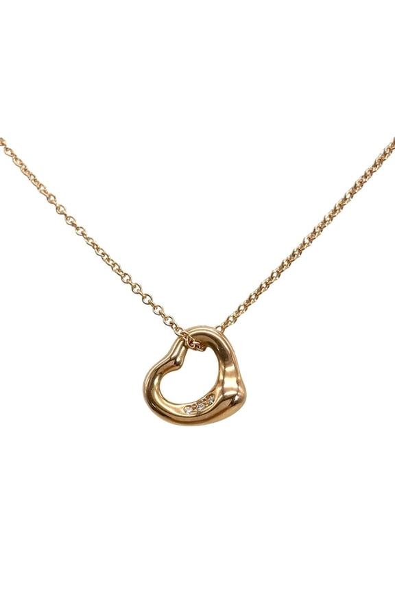 Pre-Owned Tiffany & Co. Open Heart Necklace with Diamonds, 18K Pink Gold (3.0g), Designed by...