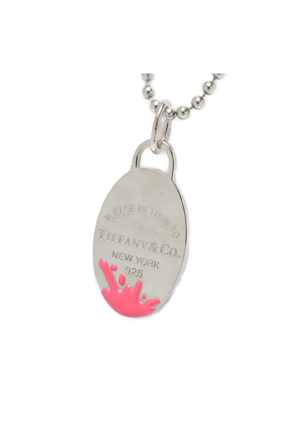 Pre-Owned Tiffany & Co. Return to Color Splash Oval Tag Necklace, Silver 925, Pink, S-159116