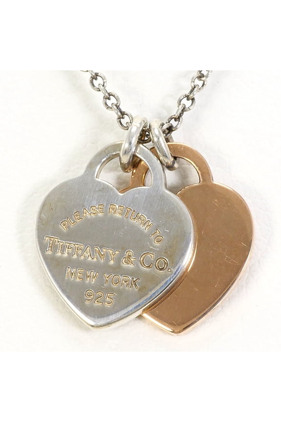 Pre-Owned Tiffany & Co. Return to Double Heart Silver Necklace, Total Weight 2.8g, 41cm, Like...