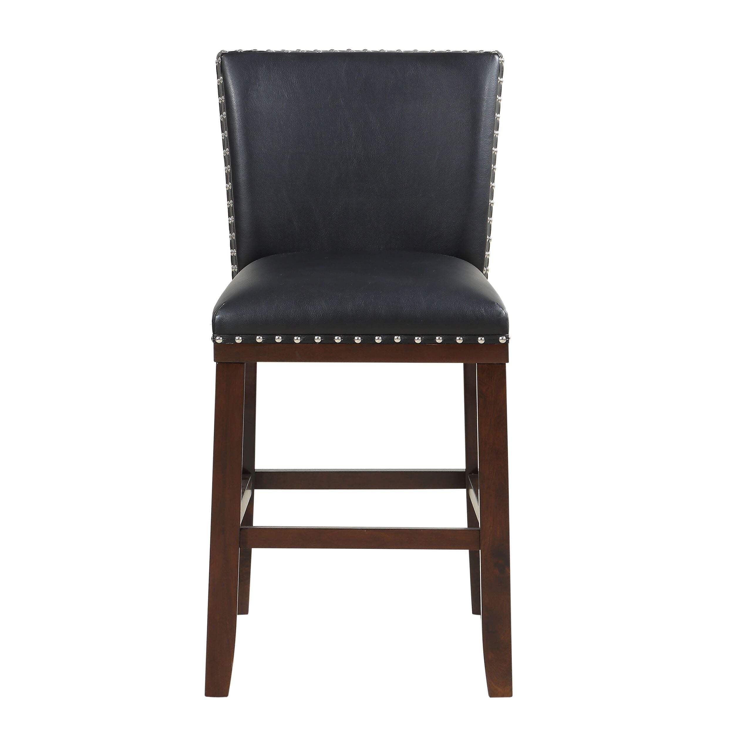 Tiffany Black Leather and Wood Counter Stools, Set of 2