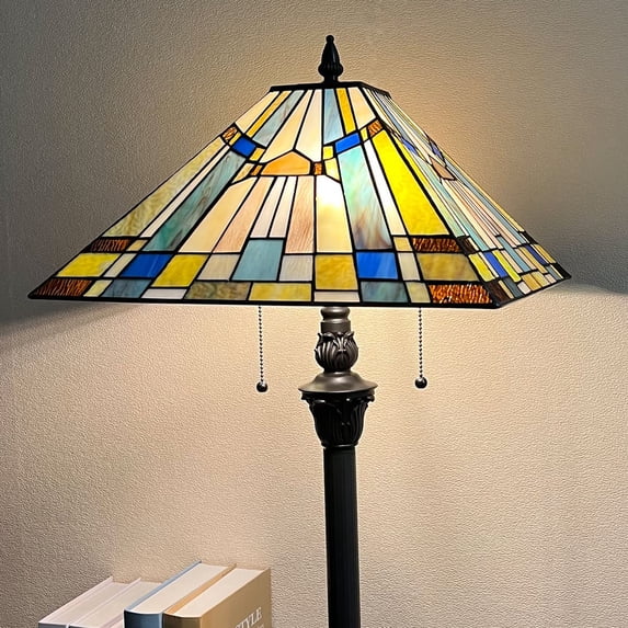 Tiffany Floor Lamp 16" Wide Mission Style Stained Glass Standing Lamp
