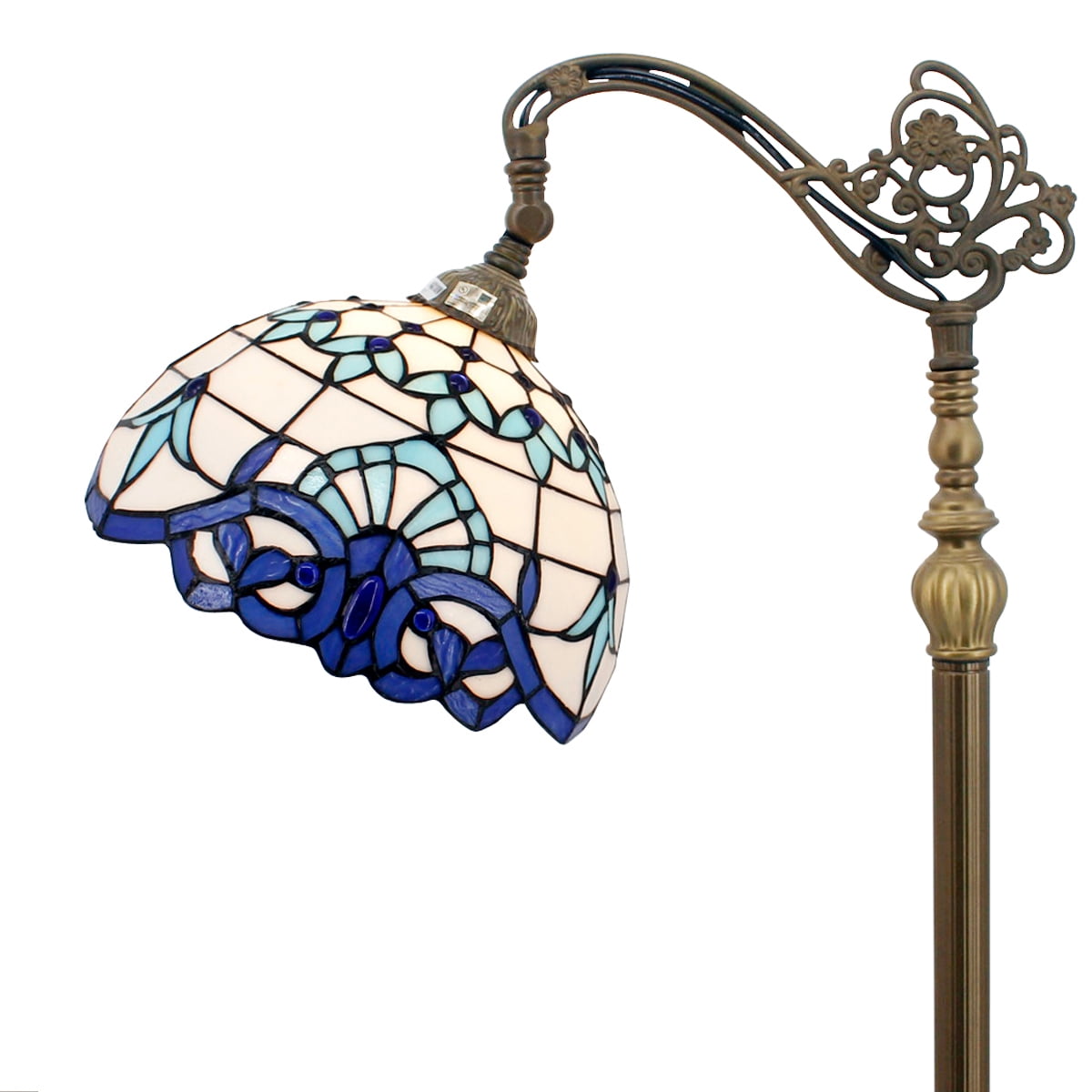 Tiffany Floor Lamp 64" Tall Baroque Industrial Pole Vintage Boho Stained Glass Standing Corner Bright Reading LED Light Arched Rustic Gooseneck Adjustable Living Room Kids Bedroom Farmhouse WERFACTORY