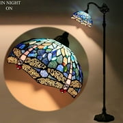 Tiffany Floor Lamp 64"Tall Industrial Pole Vintage Boho Blue Stained Glass Dragonfly Standing Corner Bright Reading Light LED Arched Gooseneck Adjustable Living Room Kids Bedroom Farmhouse