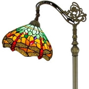 Tiffany Floor Lamp 64" Tall Industrial Pole Vintage Boho Green Stained Glass Dragonfly Standing Corner Bright Reading Soft Light Arched Adjustable-Living Room Kids Bedroom Office Farmhouse