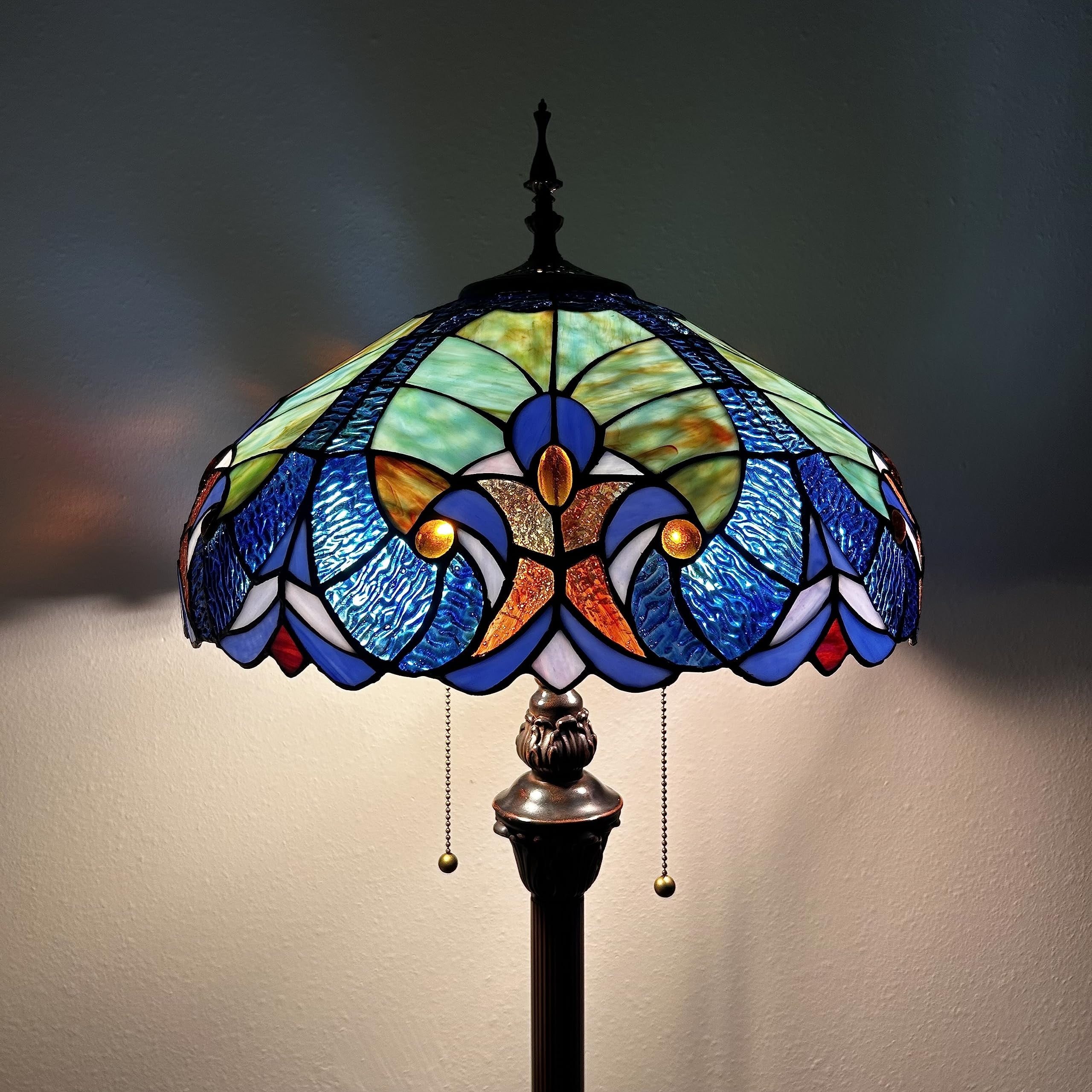 Tiffany Floor Lamp Blue Liaison Stained Glass LED Bulbs Included for Living Room Bedroom 16"W*16"D*64"H