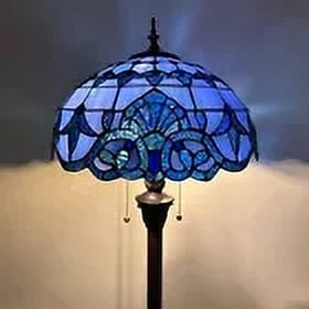 Tiffany Floor Lamp Blue Stained Glass Baroque Style Lavender Metal Base LED Bulbs Included for Living Room Bedroom 16"D*16"W*64"H