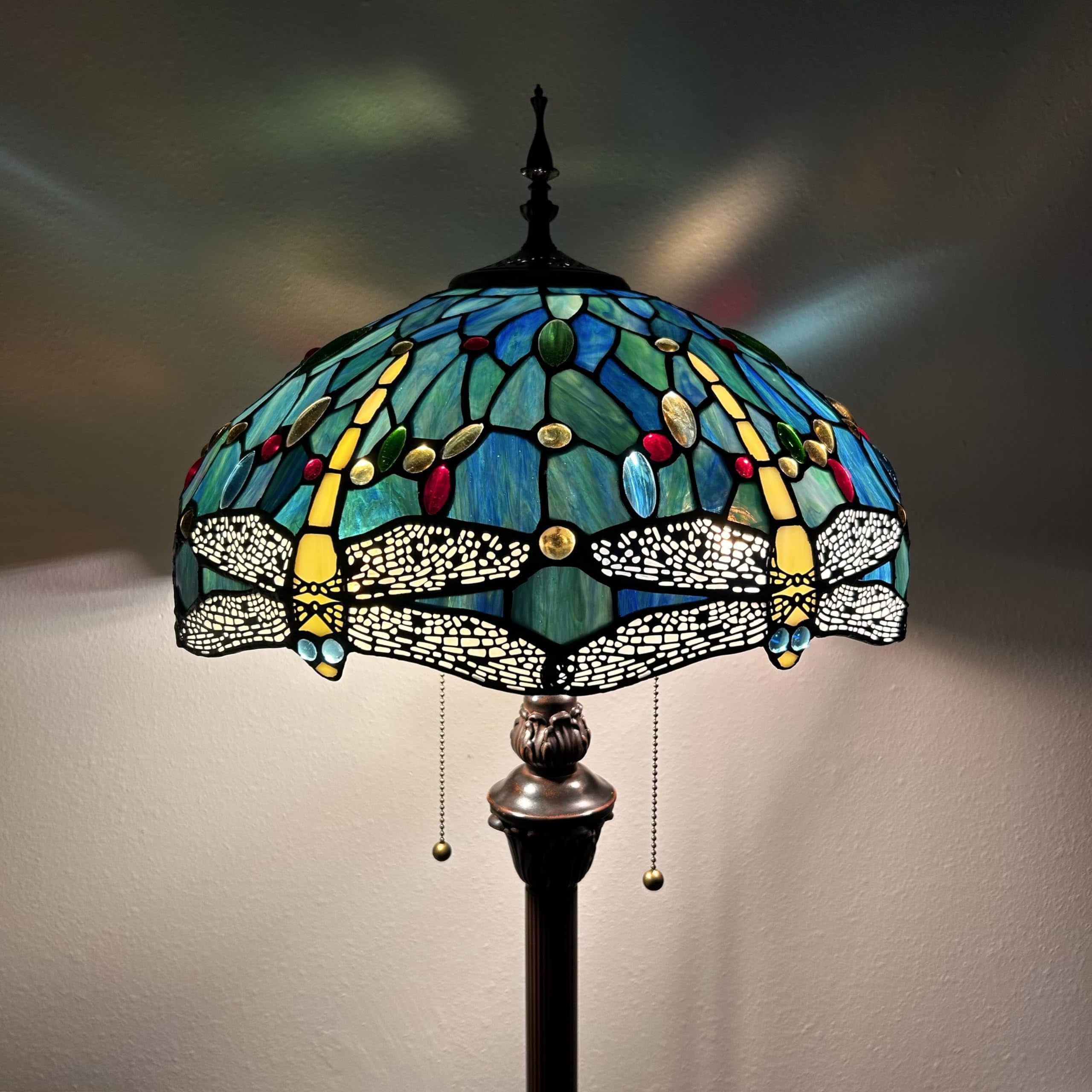 Enjoy Dcor Lamps 64-Inch 2-Light Dragonfly Tiffany Stained Glass Floor Lamp