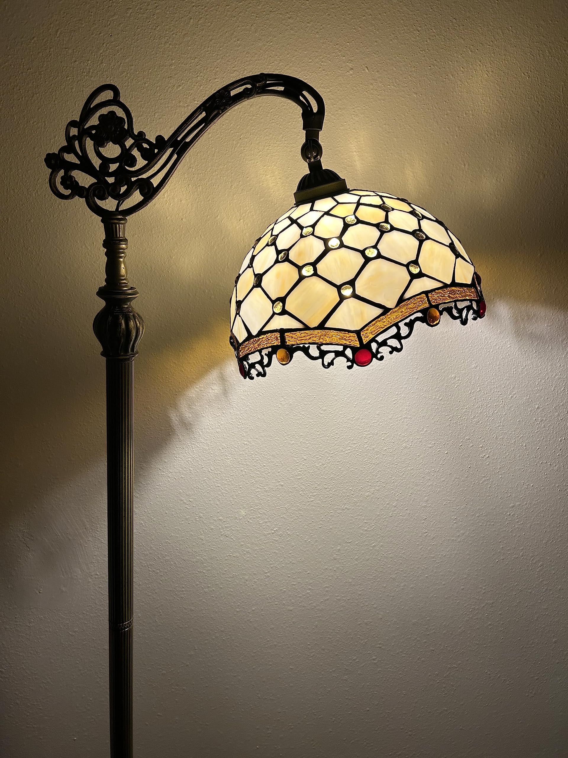 Enjoy Décor Lamps 63-Inch Tiffany 1-Light Bronze LED Floor Lamp with Stained Glass Bowl Shade