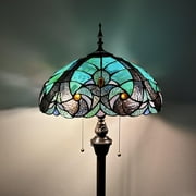 Tiffany Floor Lamp Green Brown Stained Glass LED bulbs included Pull Chain Switches For Living Room Bedroom Bedside 16"W*16"D*64"H