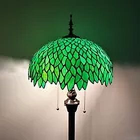 Tiffany Green Leaves Stained Glass Floor Lamp with Metal Base
