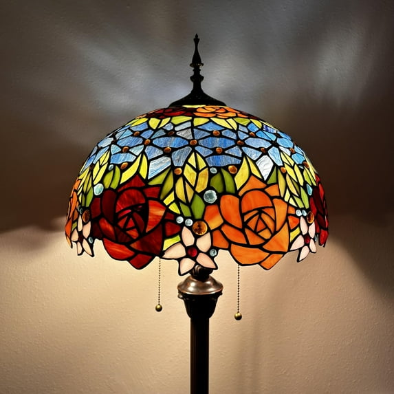 Enjoy Décor Lamps Tiffany 2-Light Rose Flowers Metal Floor Lamp with Stained Glass Bowl
