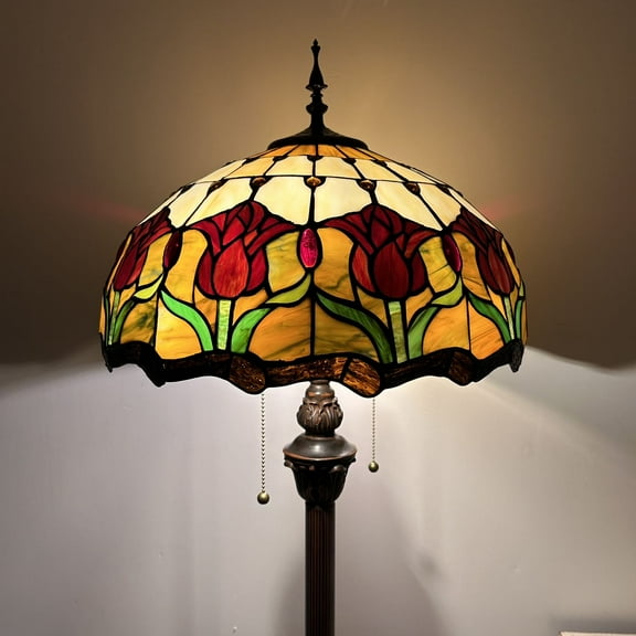 Enjoy Decor Lamps 64-Inch Tiffany 2-Light Floor Lamp with Stained Glass Tulips Bowl Shade