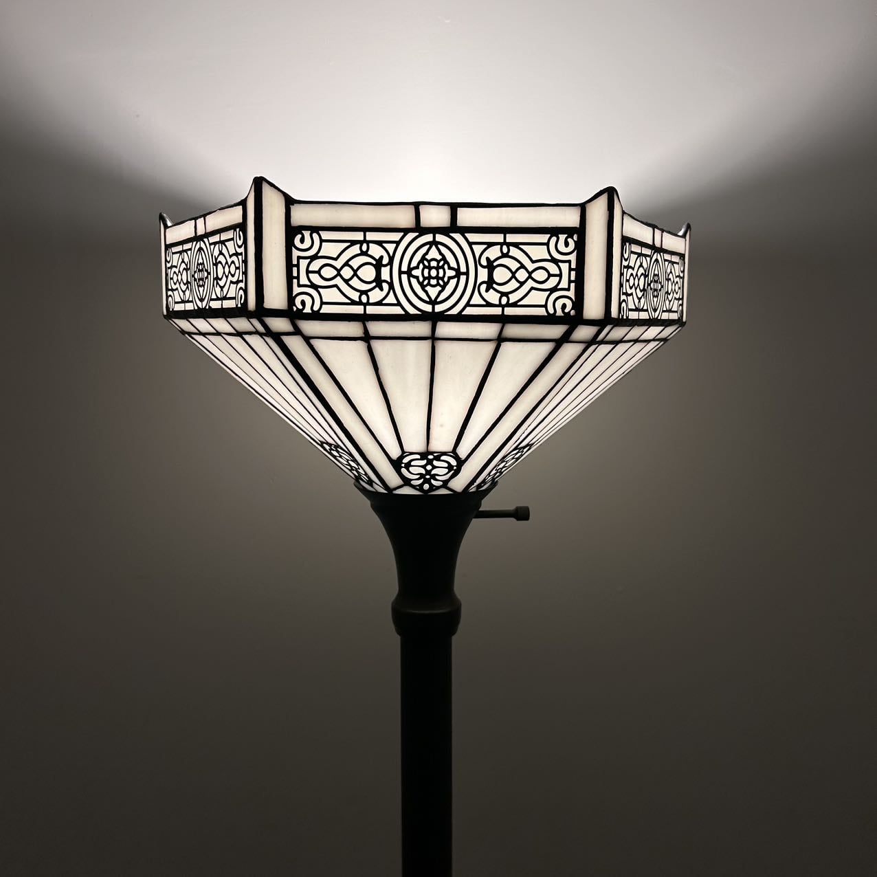 Vintage White Hexagon Stained Glass Floor Lamp with Bronze Base