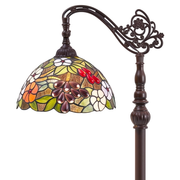 VIXNORYT Standing Floor Lamp with 11" Multicolor Stained Glass Shade, Foot Switch, LED Bulb Included
