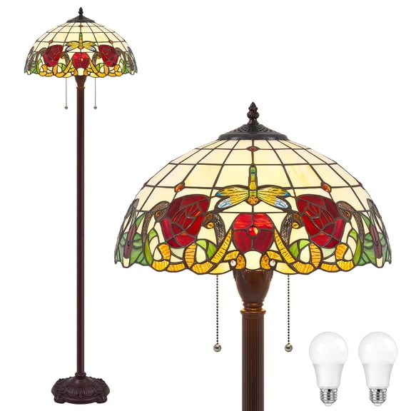 VIXNORYT Tiffany-Style Floor Lamp, 2-Light, Multicolored Glass Shade, Heavy Base, Indoor