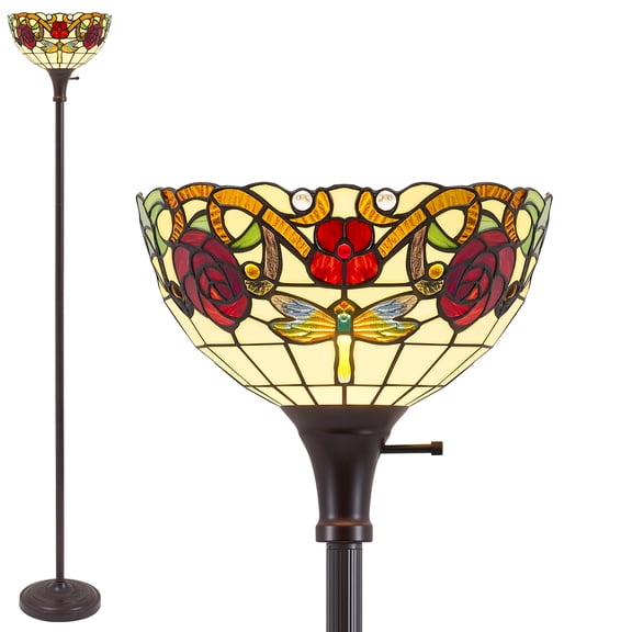 VIXNORYT Tiffany Stained Glass Dragonfly Uplight Torch Floor Lamp for Living Room, Kids Bedroom, Office