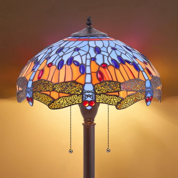 VIXNORYT Tiffany-style Stained Glass Floor Lamp, Multicolor, 2-Light,Pull Chain Switch for Indoor Home Decor