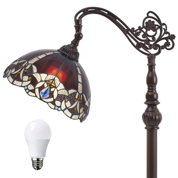 VIXNORYT Arched Floor Lamp with LED Bulb, 11" Colored Glass Shade, Foot Switch Standing lamp for Modern Indoor