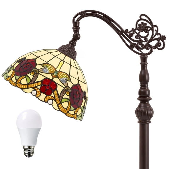 VIXNORYT 64" Modern Arched Floor Lamp with 11" Stained Glass Shade, E26 Sockets,Adjustable Rotatable Joint & Foot Switch,Standing Lamp for Bedroom Living Room Indoor Home Decor