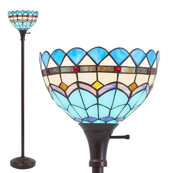 blue Stained Glass Lampshade 70.8" Floor Lamp with Rotary Switch, E26 Bulb Socket(Bulb Included) for home decor