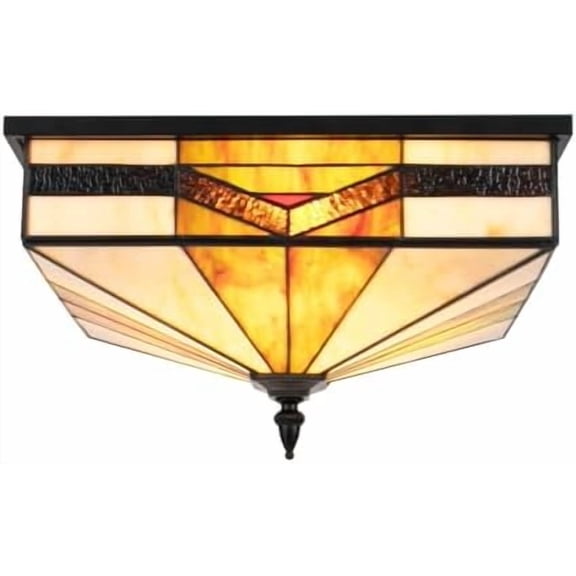 Tiffany Flush Mount Ceiling Light, 16inch Square LED Chandelier Lighting Fixture, 4-Lights Vintage Ceiling Lamp Colorful Glass Lampshade for Living Room, Bedroom, Entryway$$Tools & Hardware Other