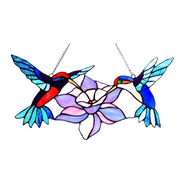 Tiffany Glass Hummingbirds Window Panel - Value - 18 in. - Handcrafted Art
