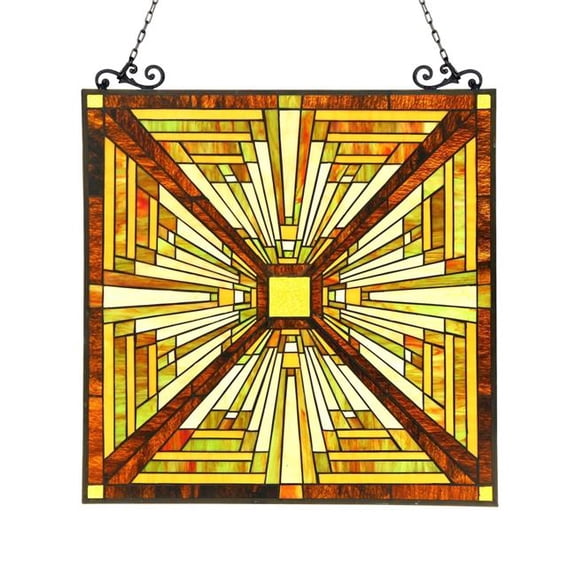 Tiffany Glass Mission Window Panel - Black - 24.5 x 26 in. - Handcrafted Art