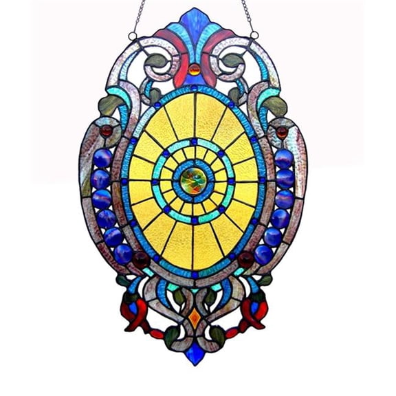 Tiffany Glass Victorian Window Panel - Black - 15 x 23 in. - Handcrafted Design